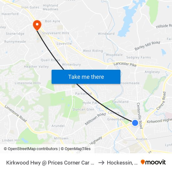 Kirkwood Hwy @ Prices Corner Car Wash to Hockessin, DE map