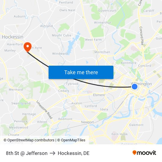 8th St @ Jefferson to Hockessin, DE map