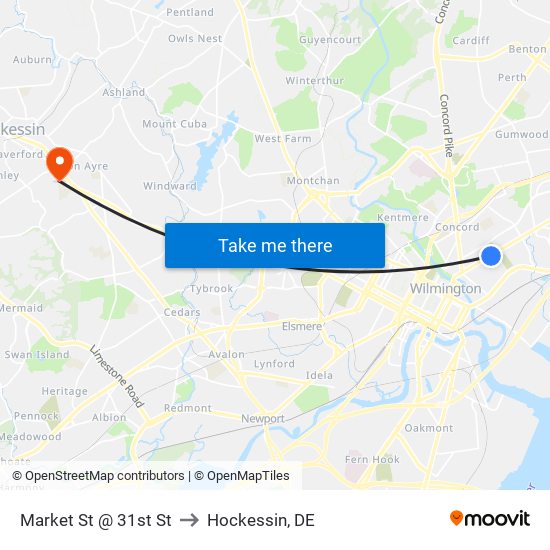 Market St @ 31st St to Hockessin, DE map