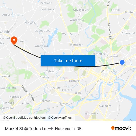 Market St @ Todds Ln to Hockessin, DE map