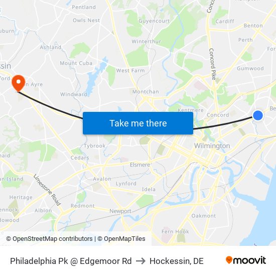 Philadelphia Pk @ Edgemoor Rd to Hockessin, DE map