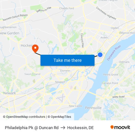 Philadelphia Pk @ Duncan Rd to Hockessin, DE map