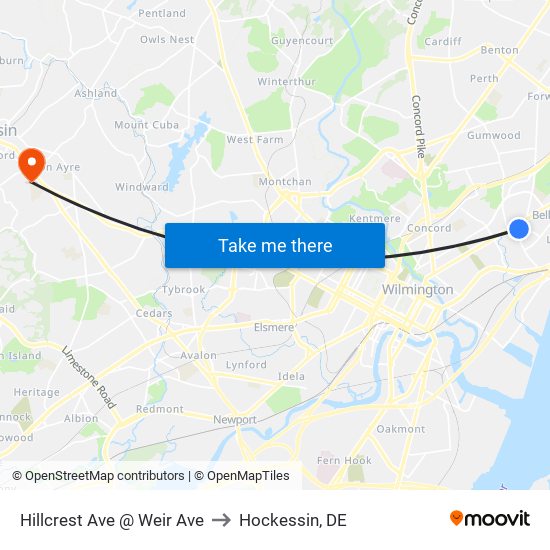 Hillcrest Ave @ Weir Ave to Hockessin, DE map