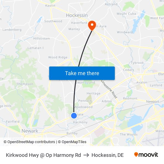 Kirkwood Hwy @ Op Harmony Rd to Hockessin, DE map