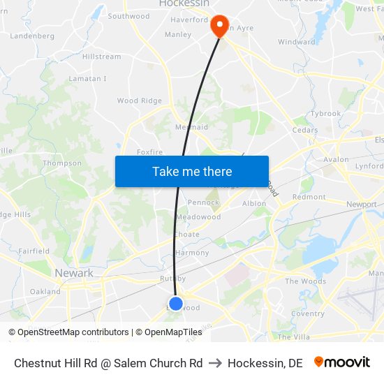 Chestnut Hill Rd @ Salem Church Rd to Hockessin, DE map