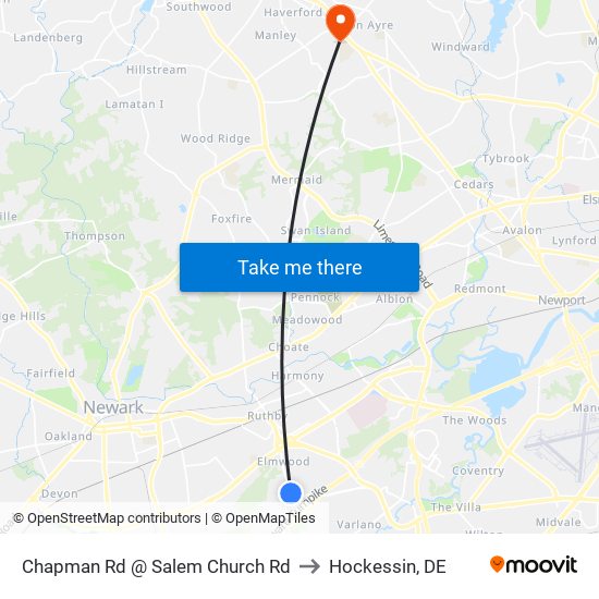 Chapman Rd @ Salem Church Rd to Hockessin, DE map