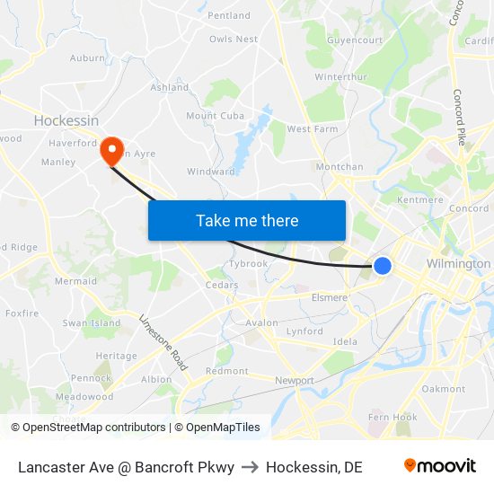 Lancaster Ave @ Bancroft Pkwy to Hockessin, DE map