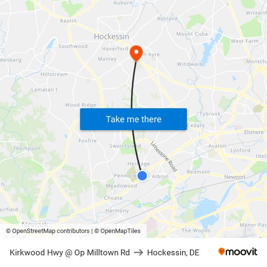 Kirkwood Hwy @ Op Milltown Rd to Hockessin, DE map