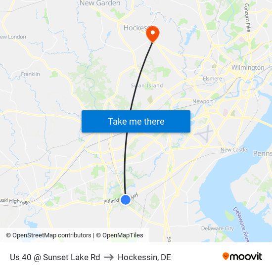 Us 40 @ Sunset Lake Rd to Hockessin, DE map