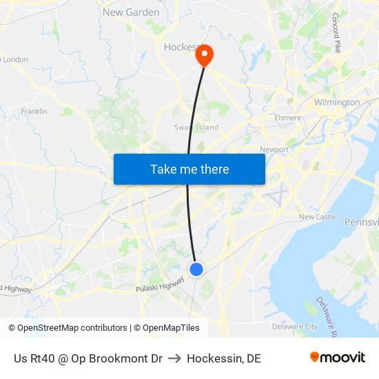 Us Rt40 @ Op Brookmont Dr to Hockessin, DE map