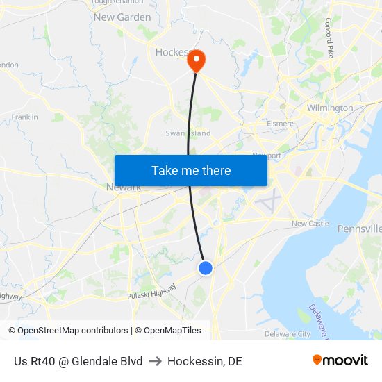 Us Rt40 @ Glendale Blvd to Hockessin, DE map