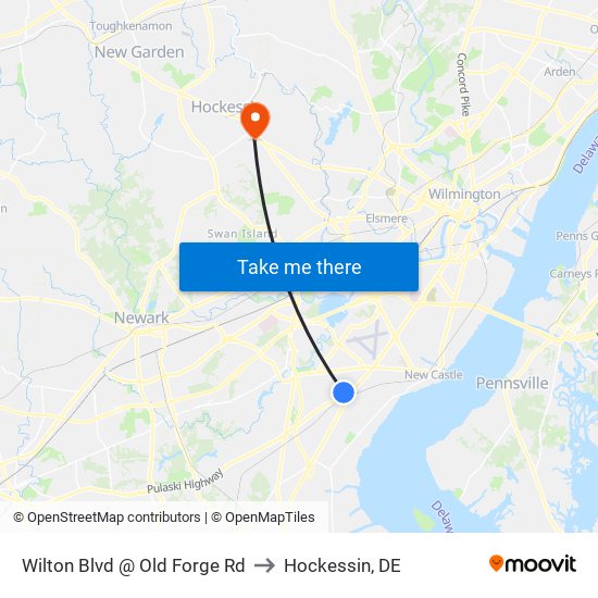 Wilton Blvd @ Old Forge Rd to Hockessin, DE map