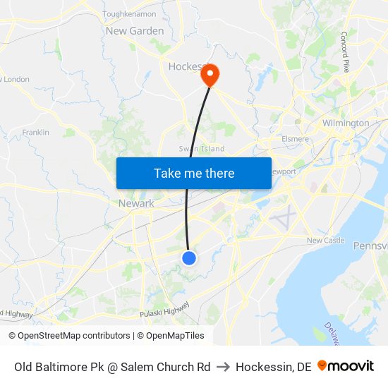 Old Baltimore Pk @ Salem Church Rd to Hockessin, DE map
