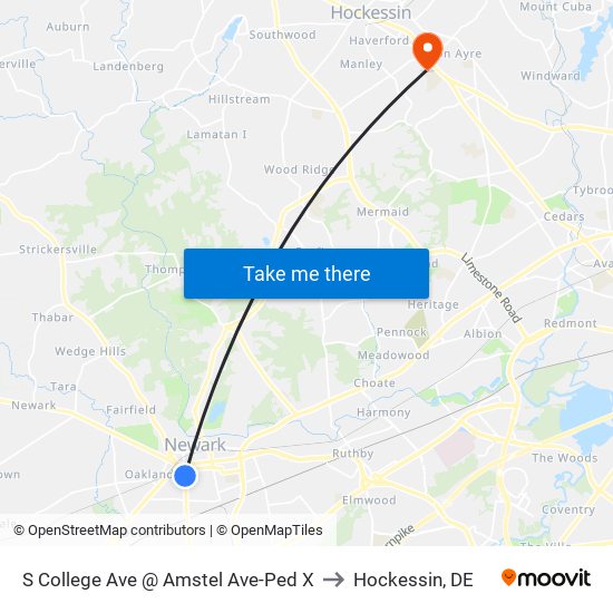 S College Ave @ Amstel Ave-Ped X to Hockessin, DE map