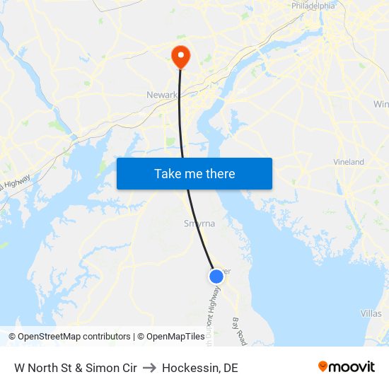 W North St & Simon Cir to Hockessin, DE map