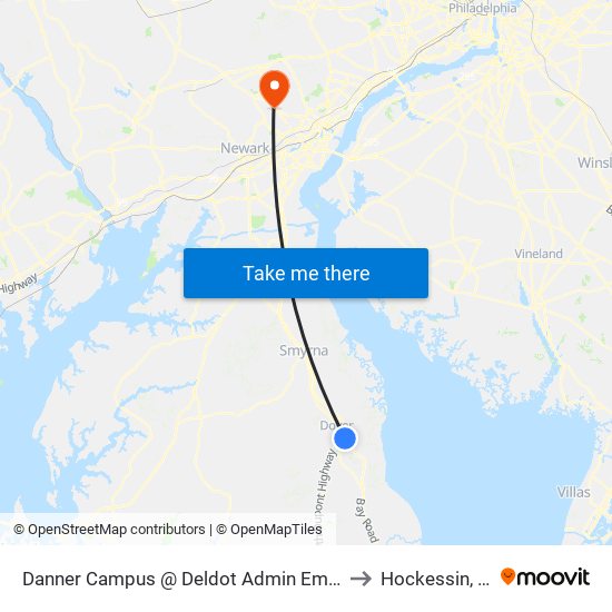 Danner Campus @ Deldot Admin Empent to Hockessin, DE map
