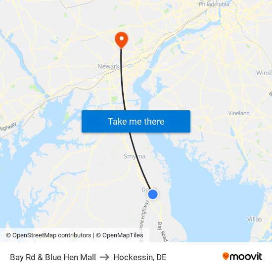 Bay Rd & Blue Hen Mall to Hockessin, DE map