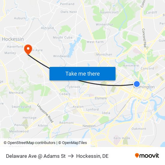 Delaware Ave @ Adams St to Hockessin, DE map