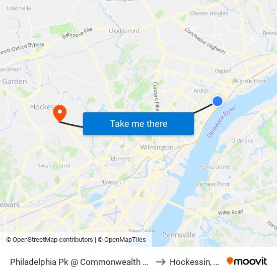 Philadelphia Pk @ Commonwealth Ave to Hockessin, DE map