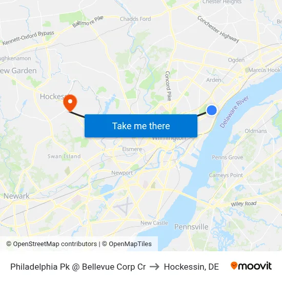 Philadelphia Pk @ Bellevue Corp Cr to Hockessin, DE map
