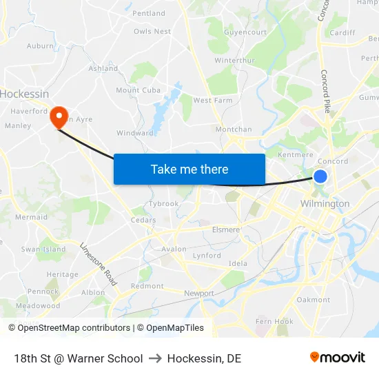 18th St @ Warner School to Hockessin, DE map