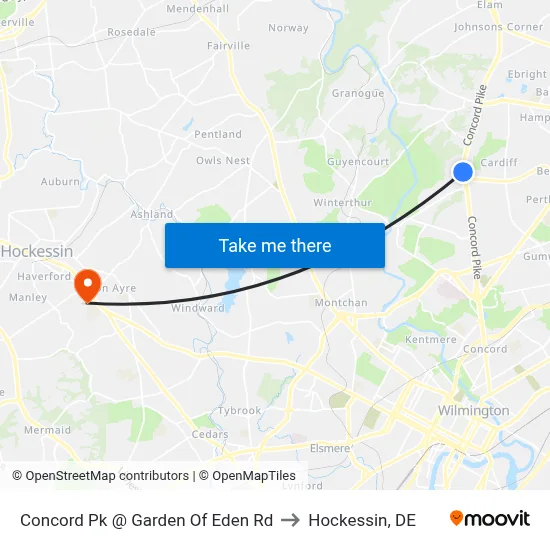 Concord Pk @ Garden Of Eden Rd to Hockessin, DE map