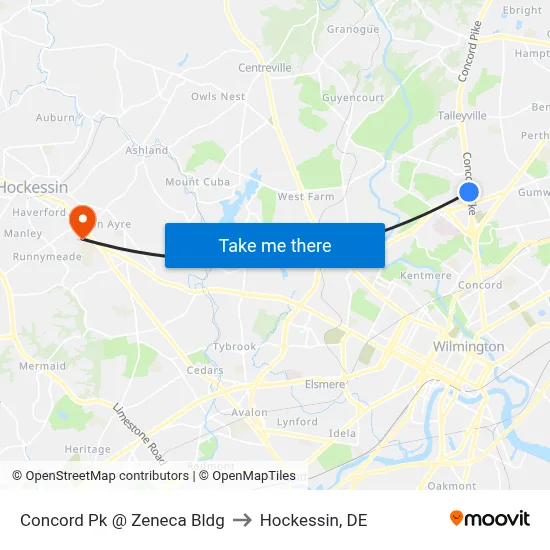 Concord Pk @ Zeneca Bldg to Hockessin, DE map
