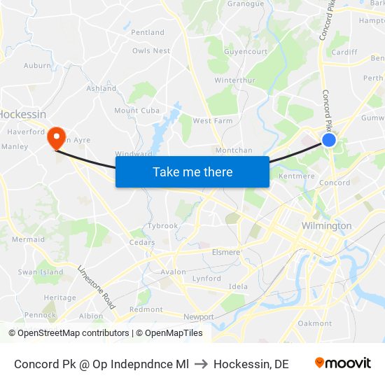 Concord Pk @ Op Indepndnce Ml to Hockessin, DE map