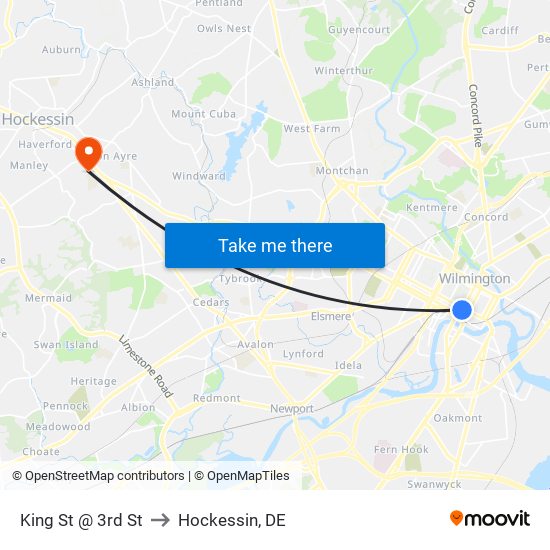 King St @ 3rd St to Hockessin, DE map