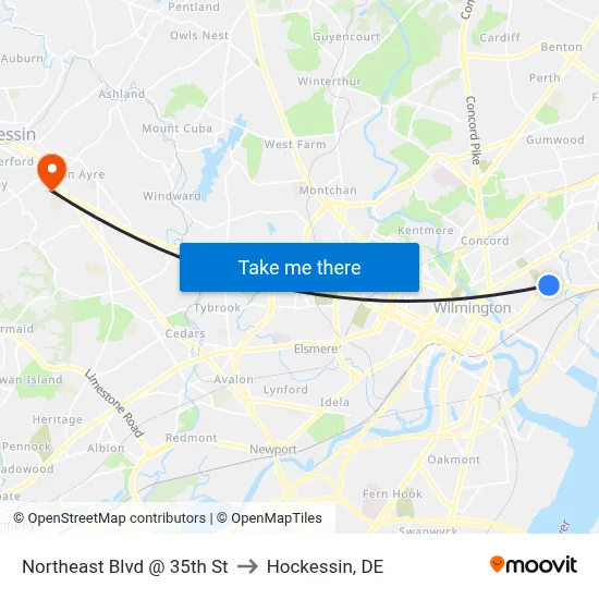 Northeast Blvd @ 35th St to Hockessin, DE map