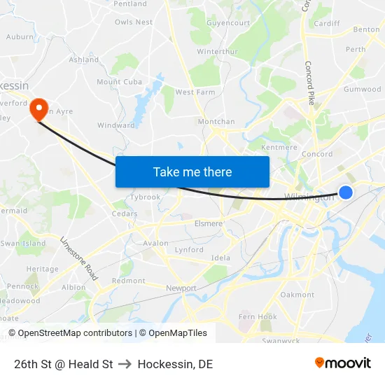 26th St @ Heald St to Hockessin, DE map