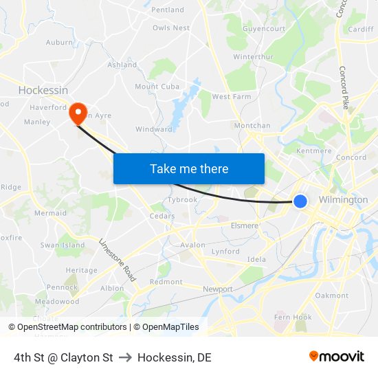 4th St @ Clayton St to Hockessin, DE map