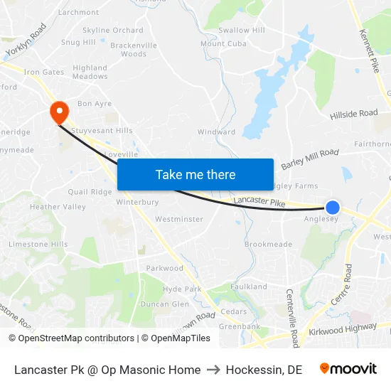 Lancaster Pk @ Op Masonic Home to Hockessin, DE map