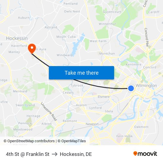 4th St @ Franklin St to Hockessin, DE map