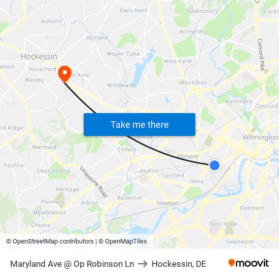 Maryland Ave @ Op Robinson Ln to Hockessin, DE map