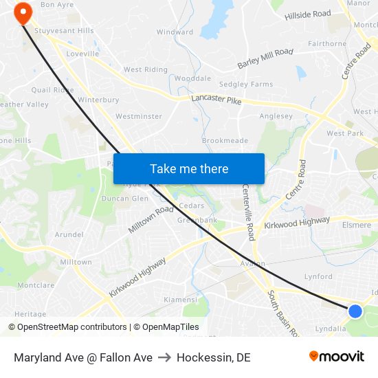 Maryland Ave @ Fallon Ave to Hockessin, DE map