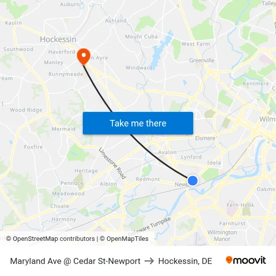 Maryland Ave @ Cedar St-Newport to Hockessin, DE map