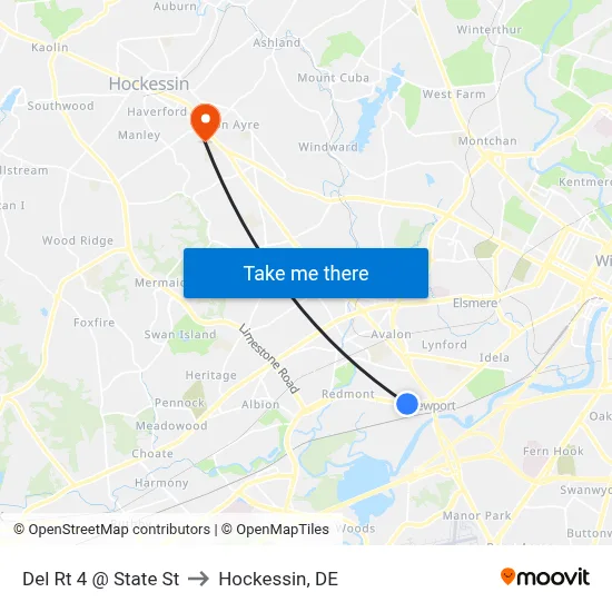Del Rt 4 @ State St to Hockessin, DE map