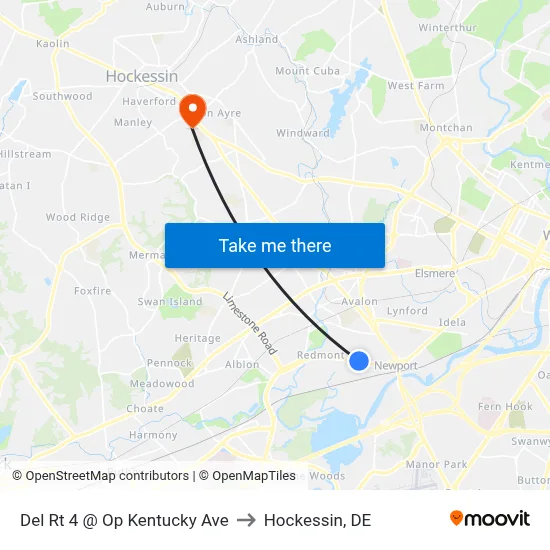 Del Rt 4 @ Op Kentucky Ave to Hockessin, DE map