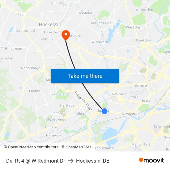 Del Rt 4 @ W Redmont Dr to Hockessin, DE map