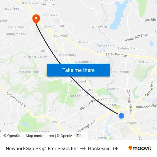 Newport-Gap Pk @ Fmr Sears Ent to Hockessin, DE map