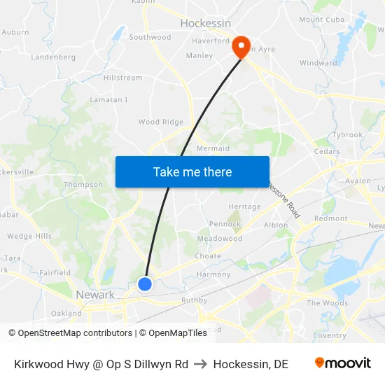 Kirkwood Hwy @ Op S Dillwyn Rd to Hockessin, DE map
