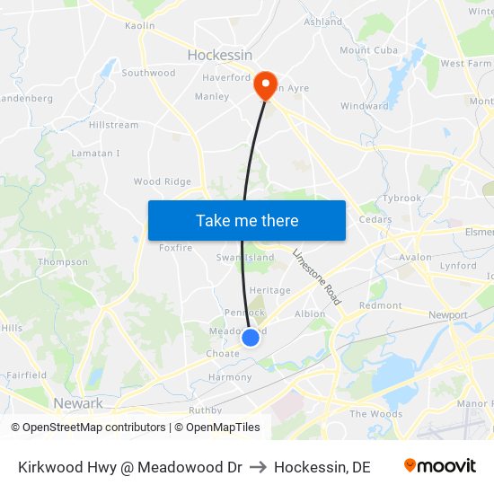 Kirkwood Hwy @ Meadowood Dr to Hockessin, DE map