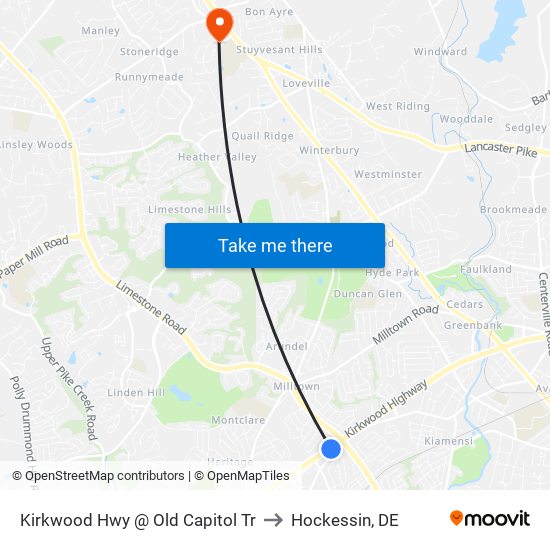 Kirkwood Hwy @ Old Capitol Tr to Hockessin, DE map