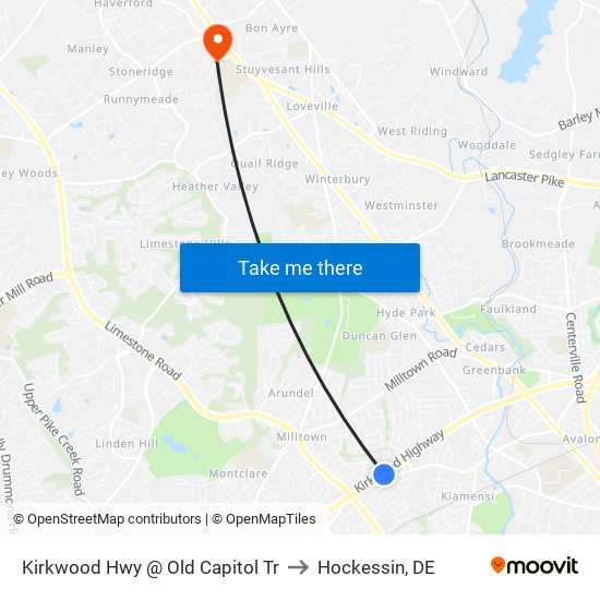 Kirkwood Hwy @ Old Capitol Tr to Hockessin, DE map