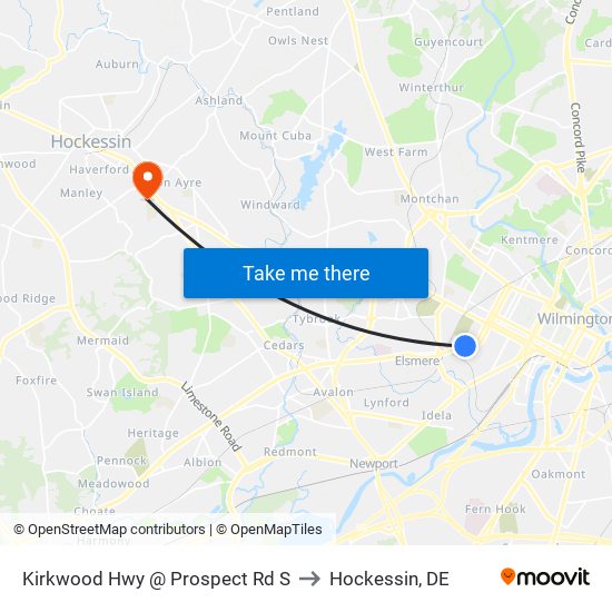 Kirkwood Hwy @ Prospect Rd S to Hockessin, DE map