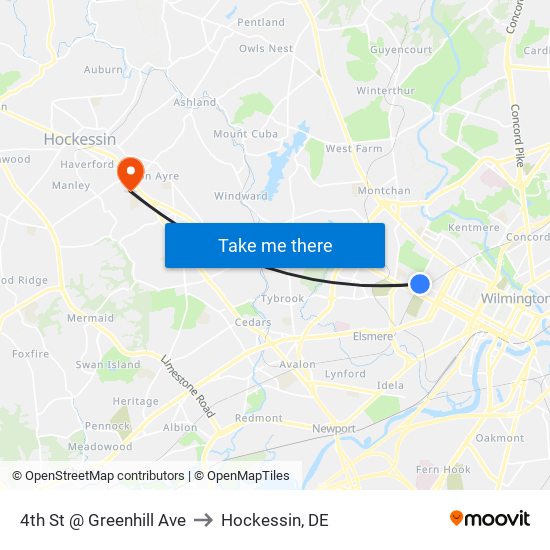 4th St @ Greenhill Ave to Hockessin, DE map