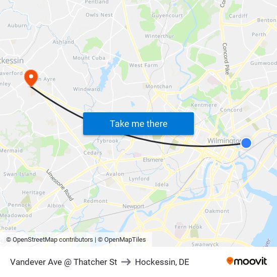 Vandever Ave @ Thatcher St to Hockessin, DE map