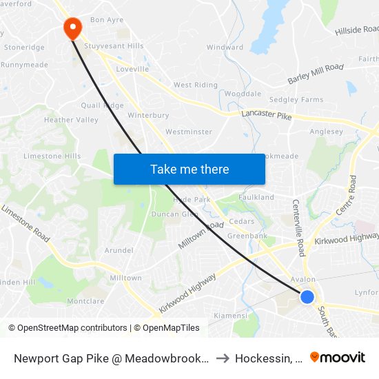 Newport Gap Pike @ Meadowbrook Ave to Hockessin, DE map