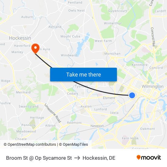 Broom St @ Op Sycamore St to Hockessin, DE map